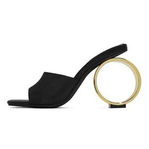 XYD Women Summer Chic Open Square Toe Slide Sandals Round Circle High Heels